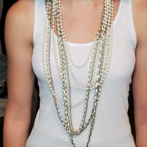 Pearl and chain multi layered necklace